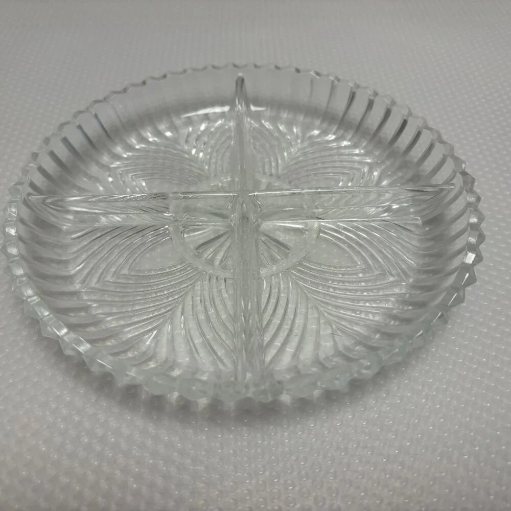 Heavy Lead Crystal Vintage Scalloped 4 section serving dish 7